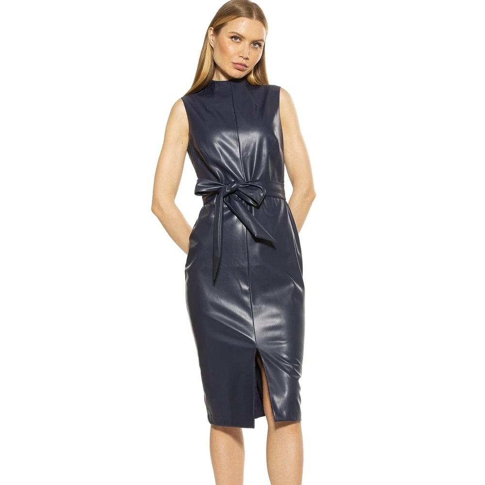 Alexia Admor Fara Vegan‎ Leather Dress in Navy